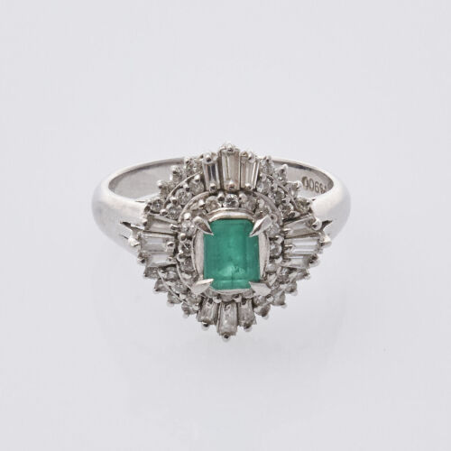 Platinum Emerald and Diamond Ring