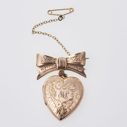 9ct Gold Heart-Shaped Lock Brooch