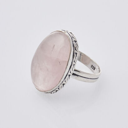 Silver Large Rose Quartz Ring