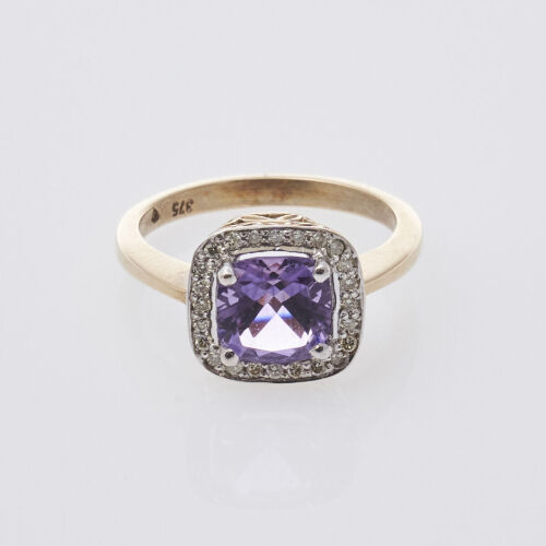 9ct Amethyst and Diamond Halo Ring