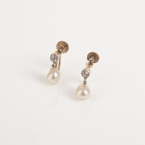 9ct Diamond and Pearl Drop Earrings