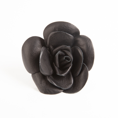 A Leather Chanel Camellia Brooch
