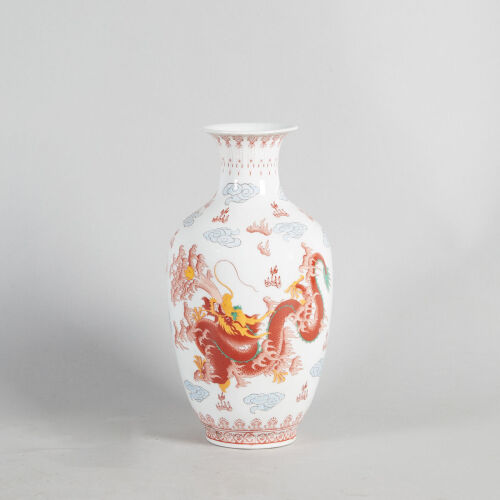 A Chinese Iron-Red Vase with Dragon Pattern (Qianlong Nian Zhi Mark)