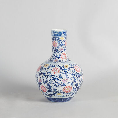 A Chinese Blue and White 'Floral' Bottle Vase (Da Qing Qianlong Nian Zhi Mark)