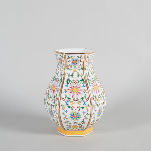 A Chinese Famille Rose 'Floral' Hexgonal Vase (Jingdezhen Zhi Mark)