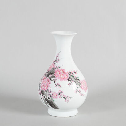 A Chinese Famille Rose Vase with Prunus Pattern (Jingdezhen Zhi Mark)