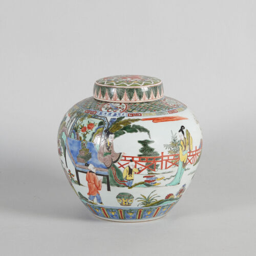 A Chinese Famille Verte 'Figural' Lidded Jar