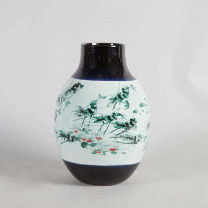 A Chinese Underglaze Vase with Shrimp Pattern