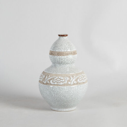 A Carved Chinese Crackle-Glazed Double-Gourd Vase (Guan Mark)