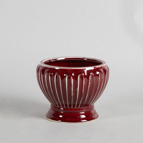 A Chinese Red-Glazed Melon-Form Vase (Jingdezhen Zhi Mark)