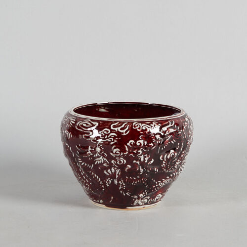 A Small Chinese Underglaze-red Planter with Dragon Pattern