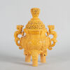 A Carved Chinese Yellow-Glazed Two-Handled Porcelain Vessel and Cover