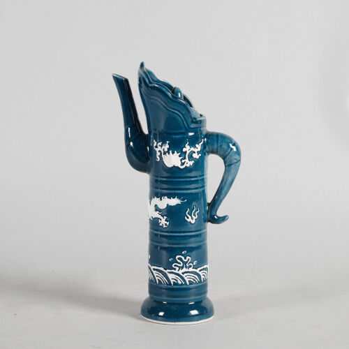 A Carved Chinese Blue-Glazed Pot with Dragon Pattern