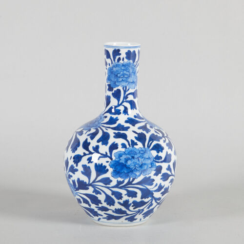 A Chinese Blue and White Bottle Vase with Peony (Jingdezhen Zhi Mark)