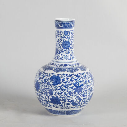 A Chinese Blue and White 'Floral' Bottle Vase (Da Qing Qianlong Nian Zhi Mark)