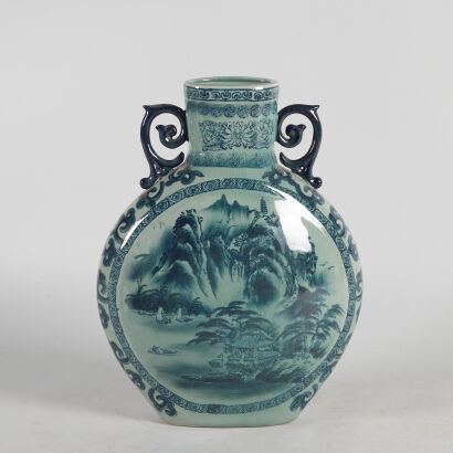 A Chinese Blue and White 'Landscape' Moonflask