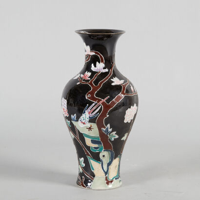 A Chinese Black-Glazed ‘Floral and Bird’ Vase (Yongzheng Nian Zhi Mark)