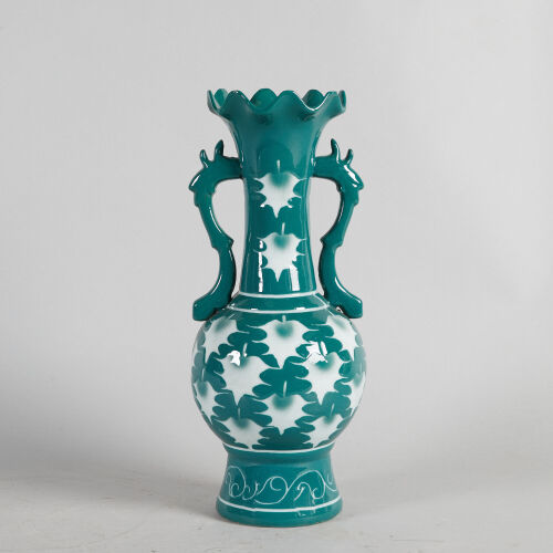 A Chinese Green-Enamel 'Floral' Vase with Two Handles