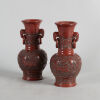 A Pair of Chinese Imitation Cinnabar Lacquer-Ground Two-Handled Vase (Mark on bottom)