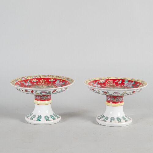 A Pair of Chinese Red-Ground Standing Trays with Dragon Pattern