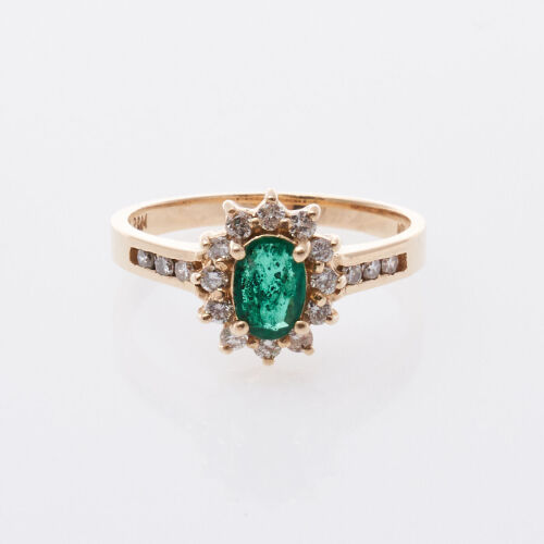 14ct Emerald and Diamond Cluster Ring