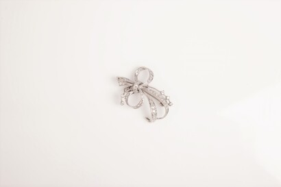 A Platinum and Diamond Bow Brooch