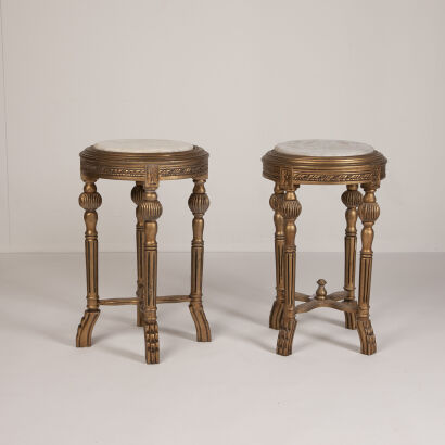 A Pair of Louis XV Style Gilt Jardiniere Stand Marble Topped