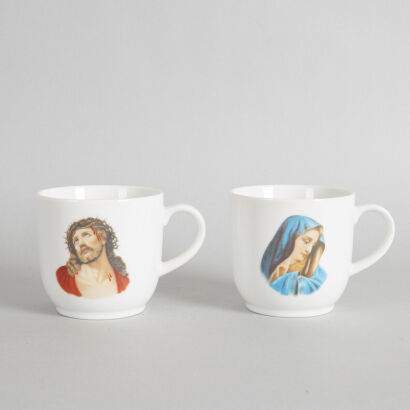 A Pair of Paul Hartigam Jesus / Mary Cups