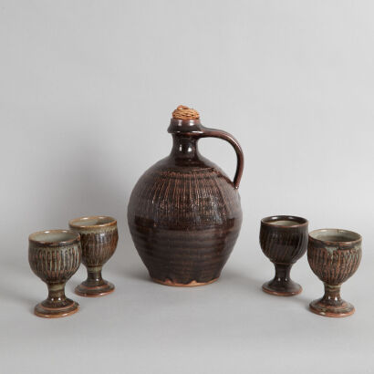 A Mirek Smisek Wine Carafe with a Set of Four Goblets