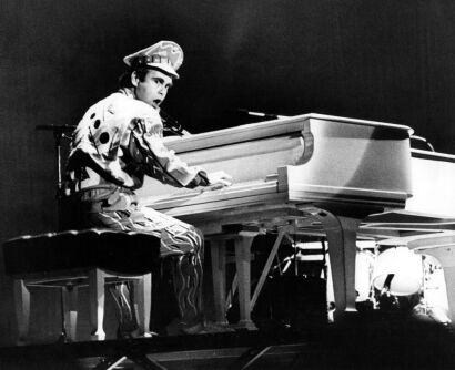 Elton John performing at Athletic Park, Wellington