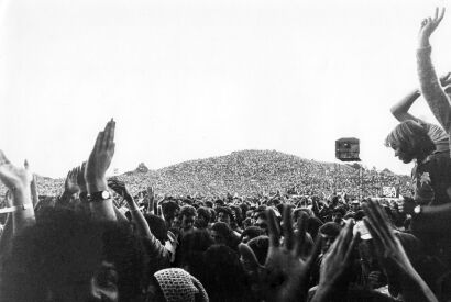 Crowd of 50,000 people enjoy the action on the main stage of the Sweetwaters Music Festival, Ngāruawāhia