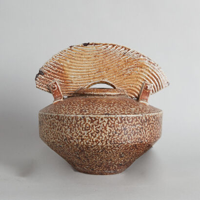 A Rod Davies Fern Flat Pottery Vessel