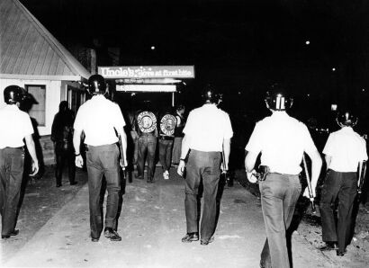 Police removing Black Power members outside the ZZ Top concert in Auckland