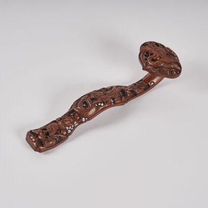 A Chinese Wood Carved Ruyi Sceptre