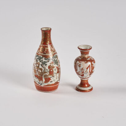 A Japanese Late Meiji Period Kutani 'Figural' Small Bottle and a Kutani 'Floral and Figural' Small Bottle(chipped)