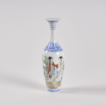 A Mid-20th Century Chinese Famille Rose 'Figural' Eggshell Vase (Jingdezhen Zhi Mark)