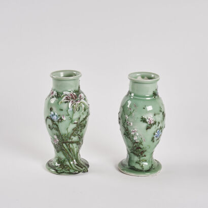 A Pair of Japanese Seto Celadon Vases