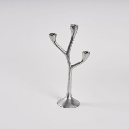 A Modern Three Stem Aluminium Candleabra