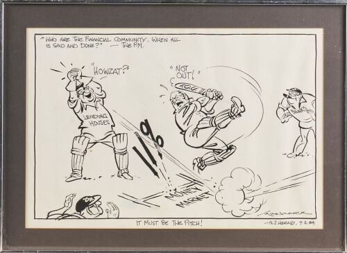 An Original GORDON MINHINNICK Political Comic Satire Strip Drawing