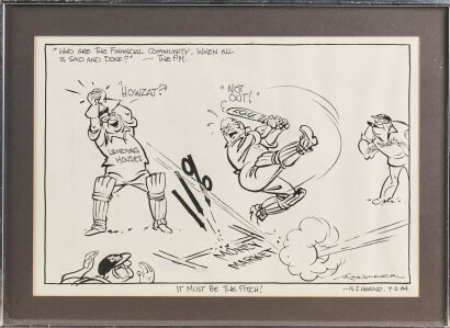 An Original GORDON MINHINNICK Political Comic Satire Strip Drawing