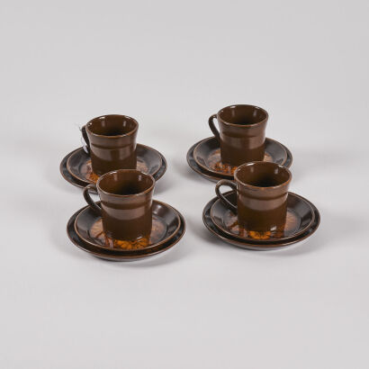 A Set Of Four Crown Lynn Coffee Cups And Saucers