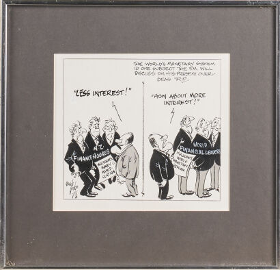 An Original GORDON NEVILLE Political Comic Satire Strip Drawing