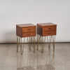 A Pair Of Mid Century Bedside Cabinets with Gold Tripod Legs.