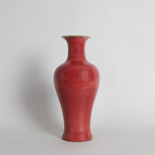 A Chinese Red-Glazed Baluster Vase (Da Qing Qianlong Nian Zhi Mark)