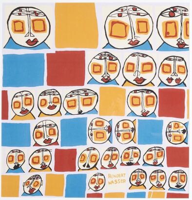 FRIEDENSREICH HUNDERTWASSER 25 Heads Framed Silk Scarf