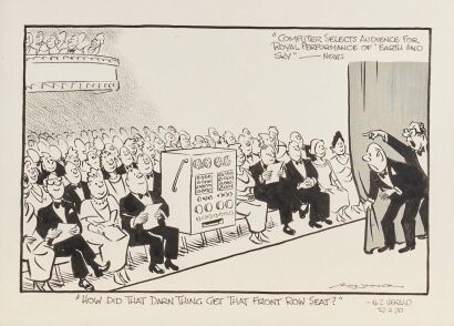 An Original GORDON MINHINNICK Political Comic Satire Strip Drawing