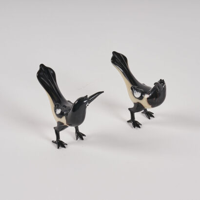 A Pair of Chinese Glass Bird Table Ornaments and a Jade Carved Animal Figurine