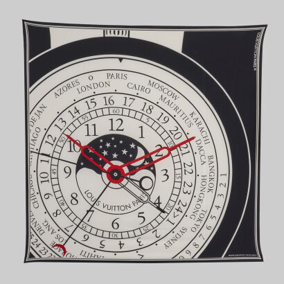 Louis Vuitton Vintage Silk Le Temps du Voyage Gae Aulenti Clock Scarf