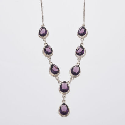 Silver and Purple Stones Necklace