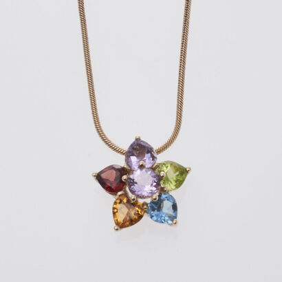 9ct Multi-gem Flower Pendant